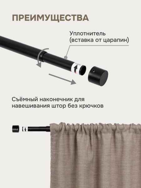 Карниз для штор двухрядный, от 96 до 345 см сборный, телескопический, диаметр 16/19 мм, черный