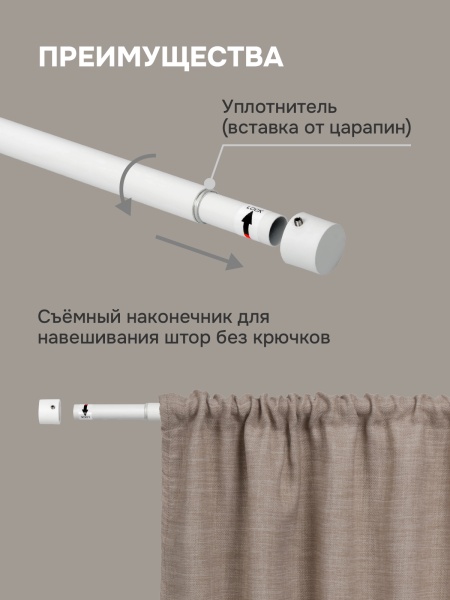 Карниз для штор двухрядный, от 96 до 345 см сборный, телескопический, диаметр 16/19 мм, белый